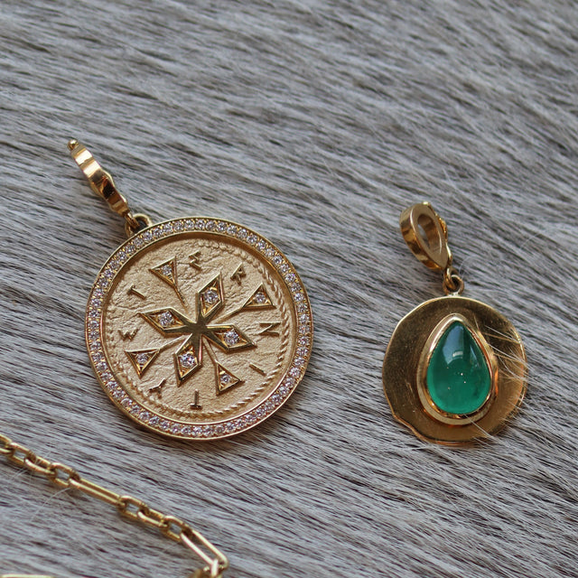 COMPASS LARGE PAVE COIN CHARM
