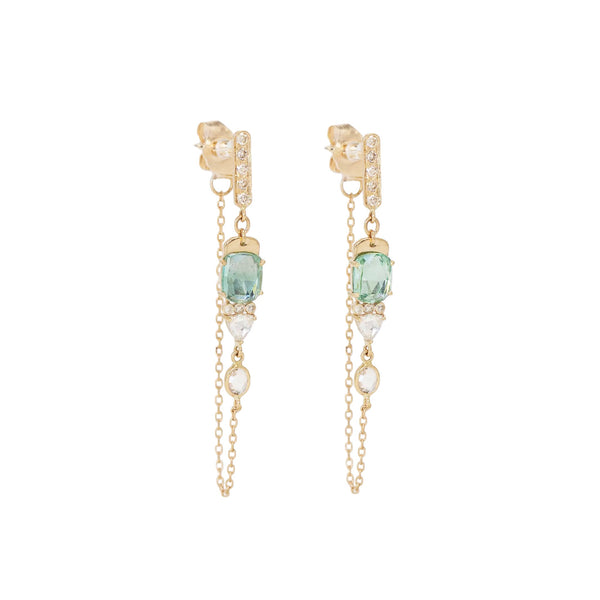 TOURMALINE AND DIAMOND CHAIN DROP EARRINGS