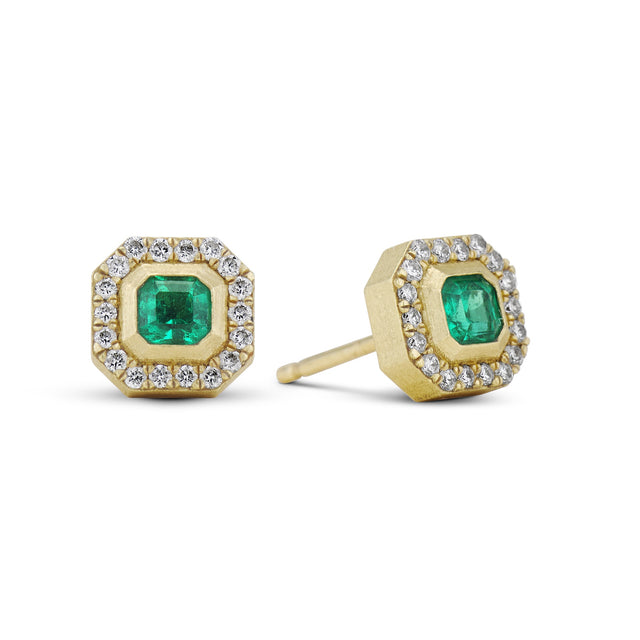 EMERALD & DIAMOND STUDS
