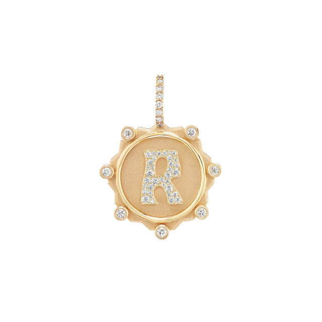 LARGE ALPHABET COIN PAVE CHARM - R