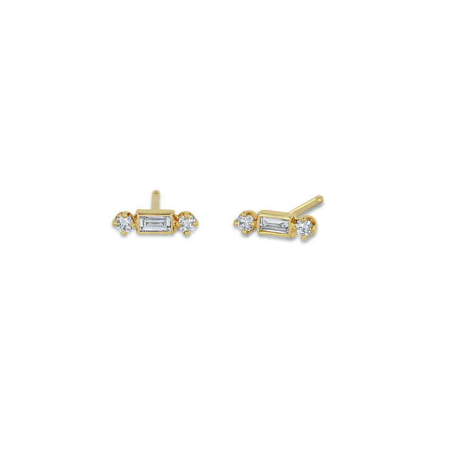 BAGUETTE AND ROUND DIAMOND STUDS