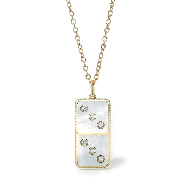 CLASSIC DIAMOND DOMINO NECKLACE WITH SEMIPRECIOUS STONE INLAY - WHITE MOTHER OF PEARL