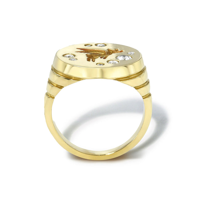 FLYING PIG FANTASY SIGNET RING WITH DIAMONDS