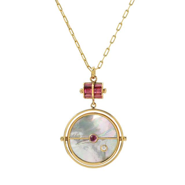 GRANDFATHER COMPASS PENDANT - WHITE MOP WITH PINK SPINEL