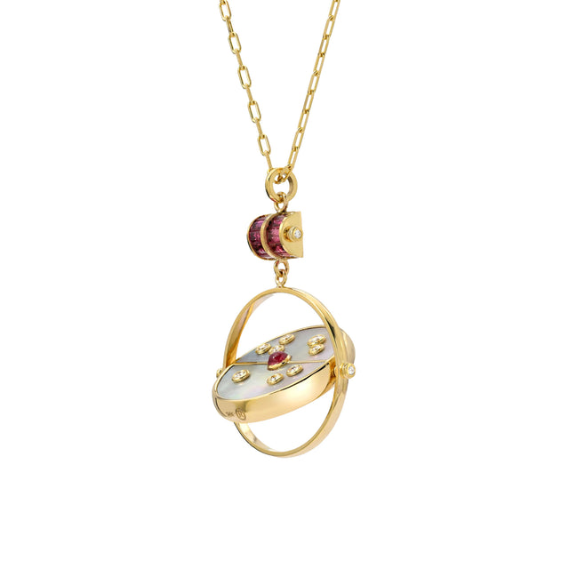 GRANDFATHER COMPASS PENDANT - WHITE MOP WITH PINK SPINEL
