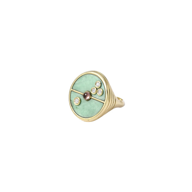 COMPASS RING WITH GREEN TURQUOISE AND LOTUS GARNET