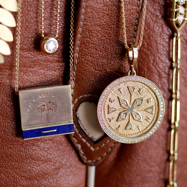 COMPASS LARGE PAVE COIN CHARM