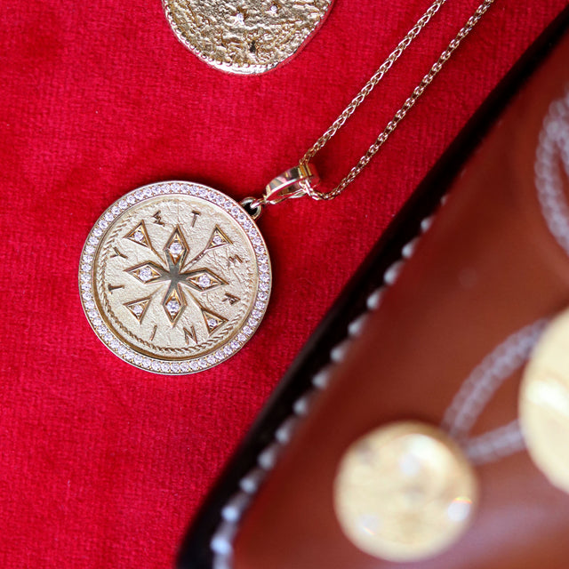 COMPASS LARGE PAVE COIN CHARM