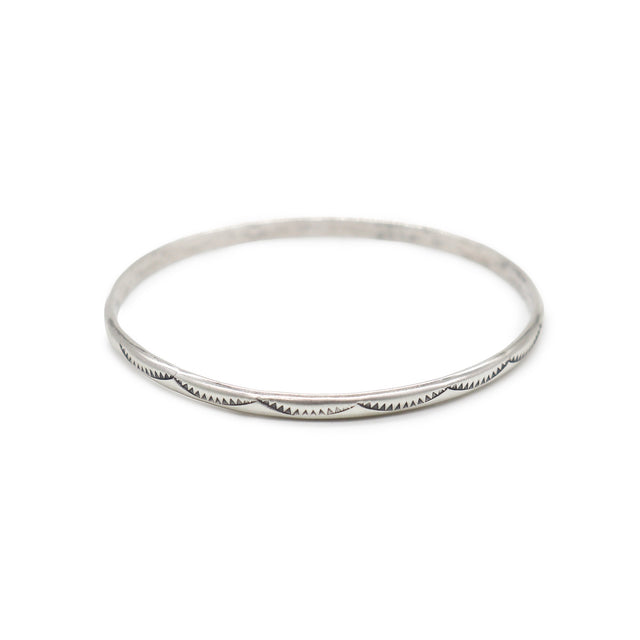 Half Rounded Stamped Silver Bangle
