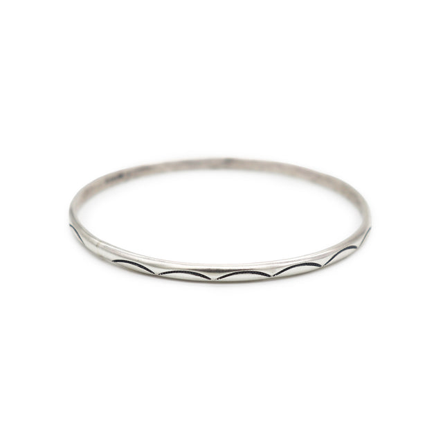 Half Rounded Stamped Silver Bangle