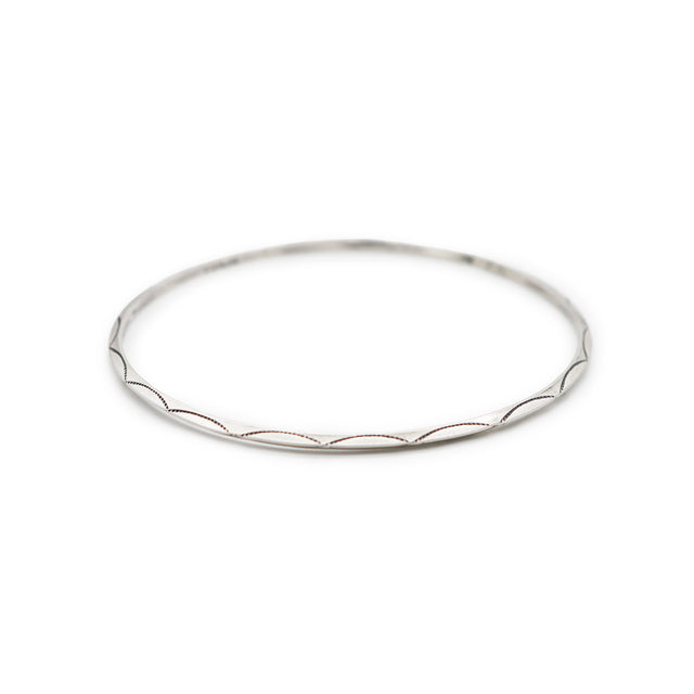 Thin Knifed Edge Stamped Silver Bangle