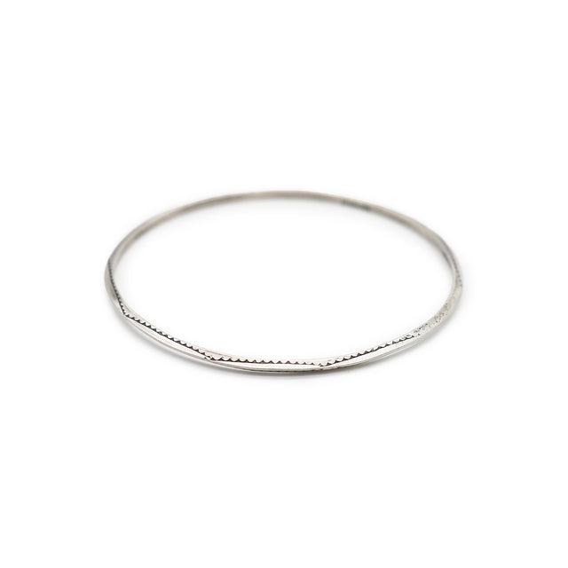Thin Knifed Edge Stamped Silver Bangle