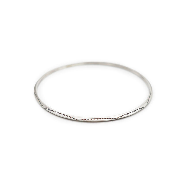 Thin Knifed Edge Stamped Silver Bangle