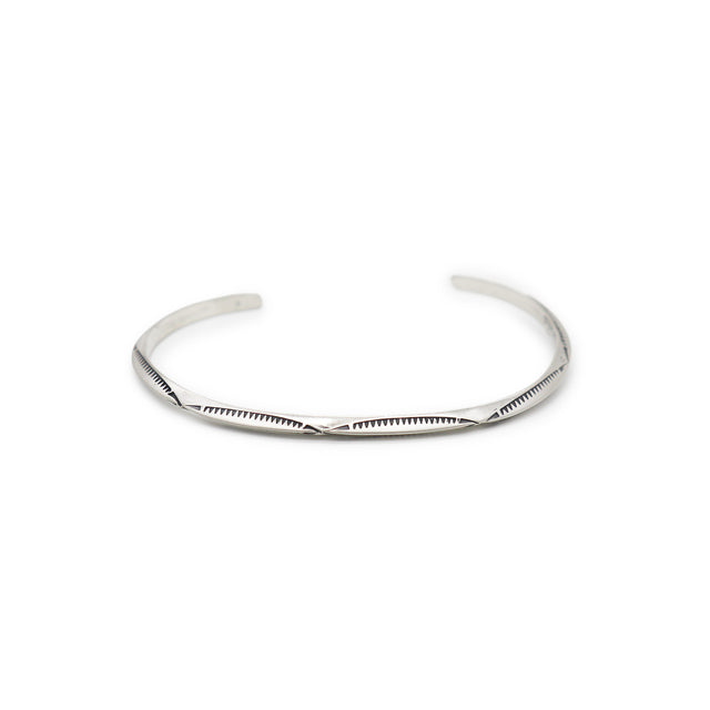 Thin Knifed Edge Stamped Silver Cuff