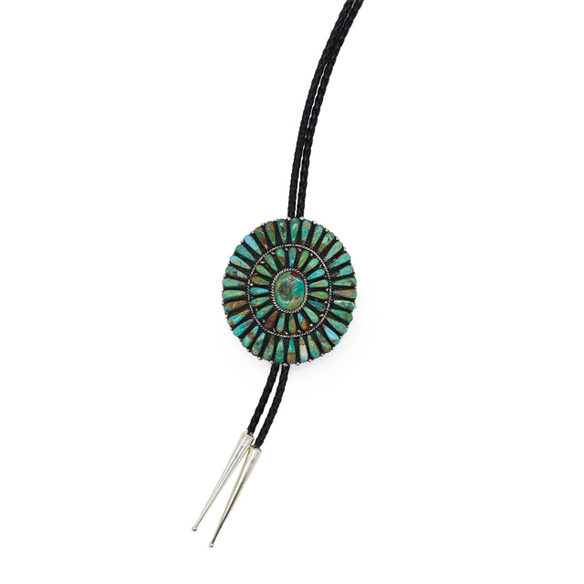 Large Turquoise and Black Leather Bolo Tie