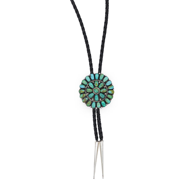 Small Turquoise and Black Leather Bolo Tie