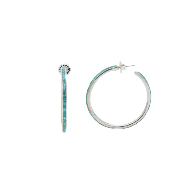 Turquoise Heishi Hoops 1.75