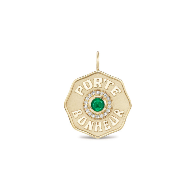 LARGE PB CHARM DIAMOND HALO WITH RAISED GOLD AND EMERALD