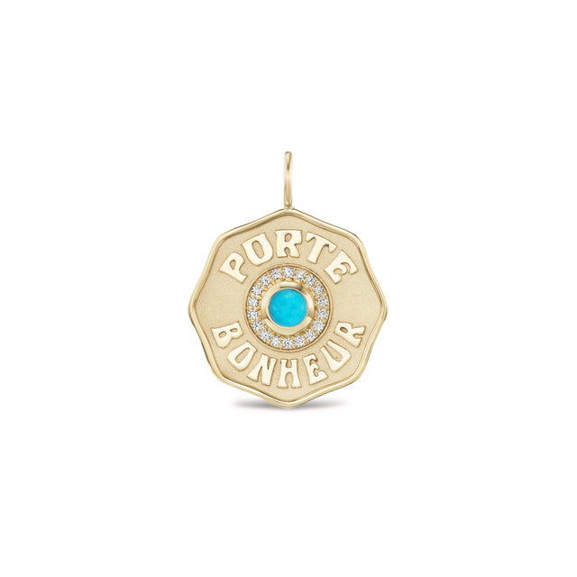 LARGE PB CHARM DIAMOND HALO WITH RAISED GOLD AND TURQUOISE