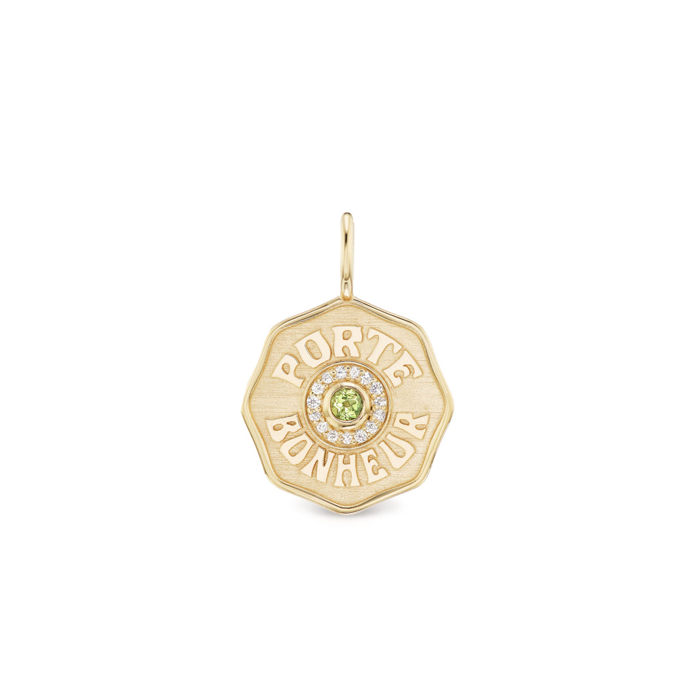 MINI PB CHARM DIAMOND HALO WITH RAISED GOLD AND PERIDOT