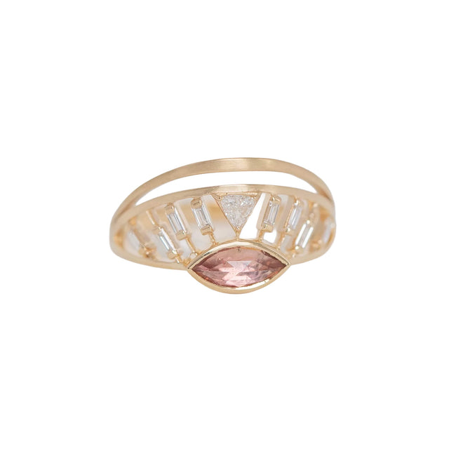 PINK TOURMALINE AND SUNBURST BAGUETTE AND TRIANGLE DIAMONDS