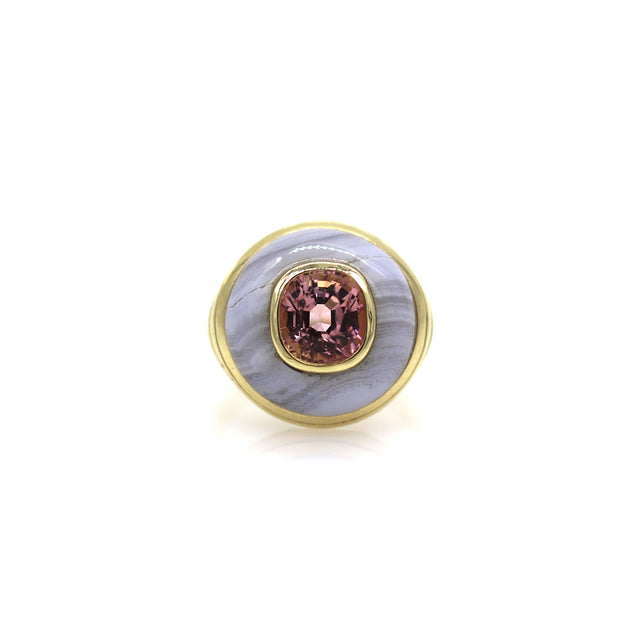PETITE LOLLIPOP RING - TOURMALINE/BLUE LACE AGATE