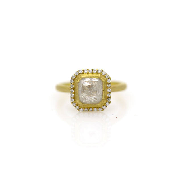 GEO BEZEL HALO ENGAGEMENT RING
