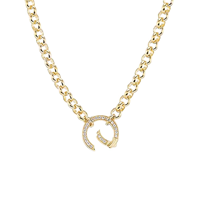 14K YELLOW GOLD ROLO CHAIN WITH PAVE DIAMOND PUSH CLASP