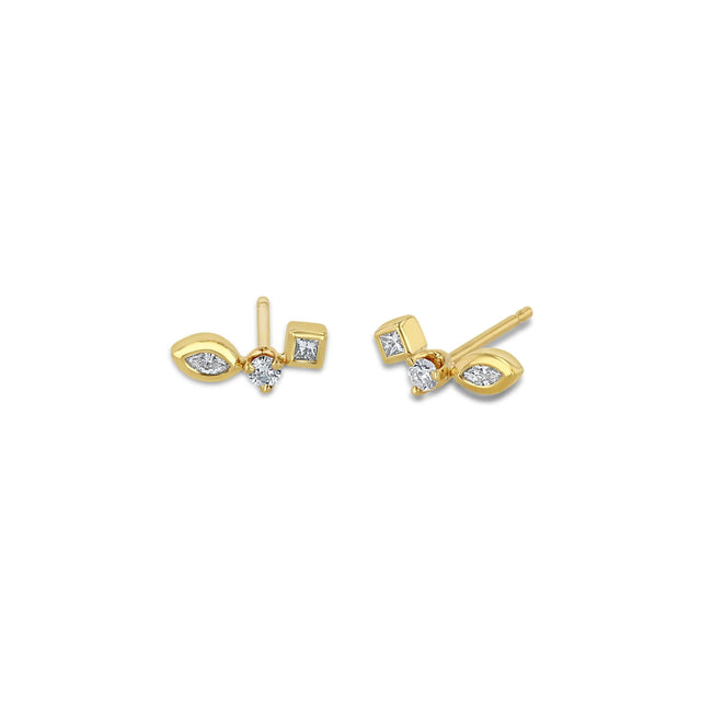 SMALL MIXED CUT DIAMOND CURVED STUDS