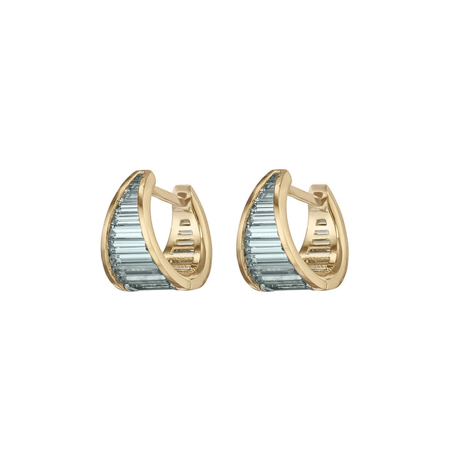 TEAL BAGUETTE SAPPHIRE HUGGIE EARRINGS