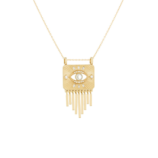 WHITE SAPPHIRE & DIAMONDS EYE SOLID GOLD PLATE NECKLACE