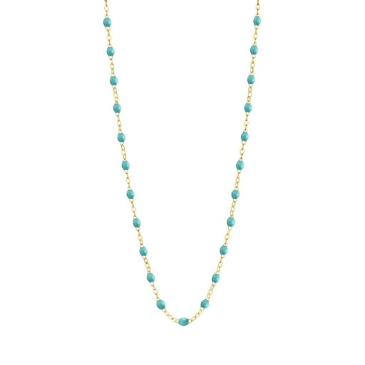 CLASSIC GIGI TURQUOISE/GREEN NECKLACE, YELLOW GOLD, 19.7